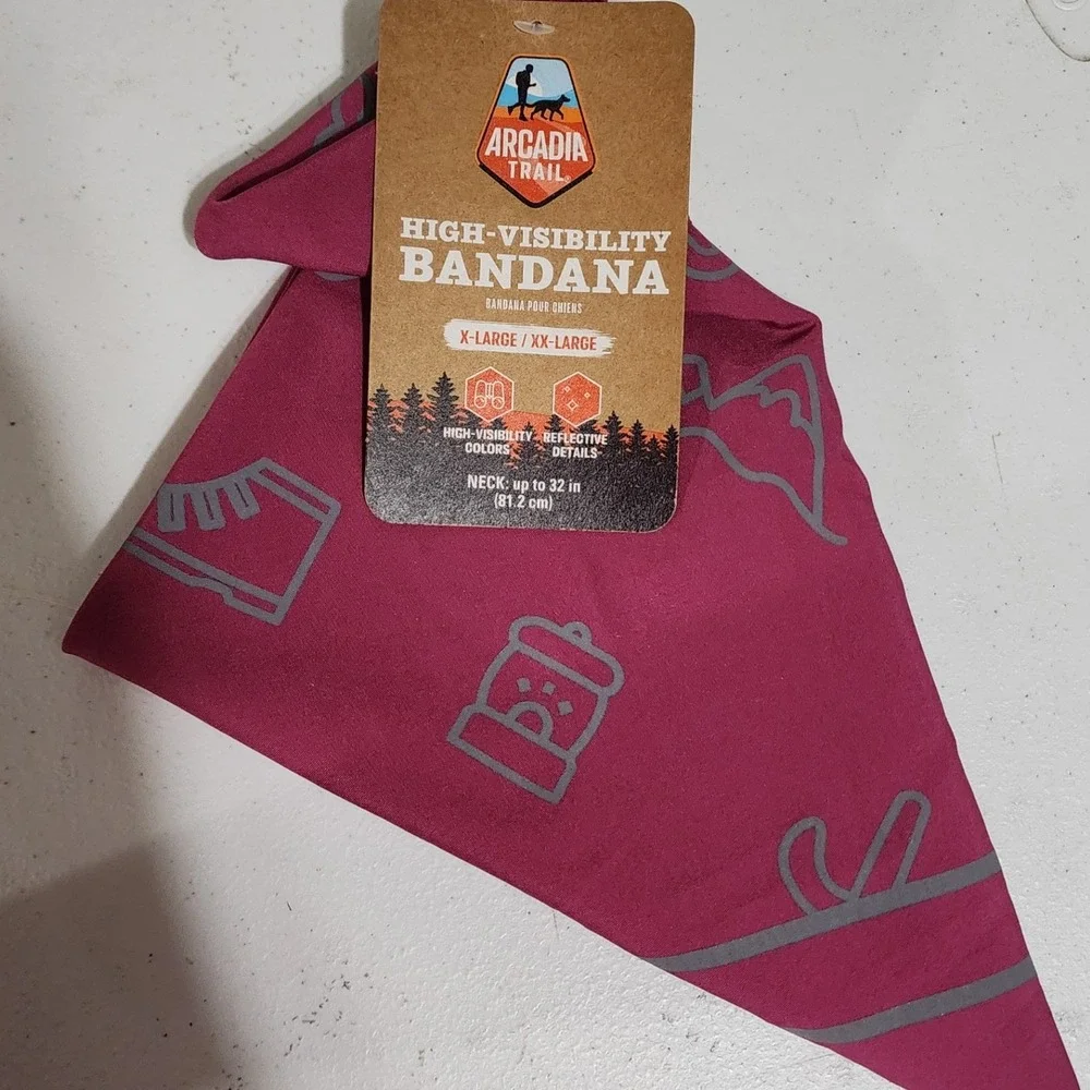 Arcadia Trail High-Visibility Dog Bandana XL/XXL Berry Pink Reflective Icons NWT